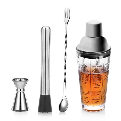 High-end Original Shaker Glass Thickened Shaker Set Graduated Shaker with Recipe Three-stage Shaker for Cocktails[Fast delivery]