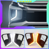 Daytime Running Lights For Mitsubishi Triton L200 2019 LED DRL driving Fog Lamp Cover with Yellow Turn Signal Lamp style relay