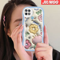 JIUMOO เคสสำหรับ OPPO A15 A15s A35 4G,เคสแฟชั่น3D ดอกไม้สวยลายคลื่นขอบซิลิโคนเหลวแบบนิ่มดั้งเดิมเคสป้องกันกล้องคลุมทั้งหมดเลนส์เคสฝาหลังกรอบนิ่ม