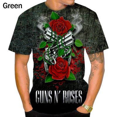 Summer New Fashion Guns N Roses Casual 3D Printing Mens Round Neck Short Sleeve Tops T-shirt