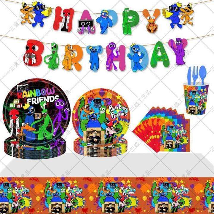 sy1-rainbow-friends-themed-paper-plate-tablecloth-birthday-flag-banner-napkins-party-decoration-set-ys1