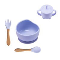 Baby Silicone Bowl Tableware Strong Sucker Bowl Straw cup fork Spoon 4-piece set Cartoon Shape Children Feeding Set