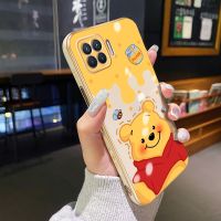 YIWESAN สำหรับ OPPO A93 2020 F17 Pro Reno 4 Lite Reno 4F การ์ตูน Winnie The Pooh หมีด้านข้างหรูหราชุบโทรศัพท์กรณีรูปแบบซิลิโคน Cassing ฝาครอบกล้องป้องกันกรณีกันกระแทก Softcase