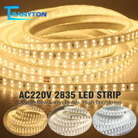 แถบไฟ LED สองแถวแรงดันสูง 220V 2835 แสงสีขาวธรรมชาติสีขาวอบอุ่นตกแต่งบ้านแถบกันน้ำสวิตช์ปลั๊กไฟตกแต่ง Cuttable