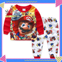 【Fast Delivery?】2pcs Boys Long Sleeves Home Wear Suit Cartoon Printing Round Neck Shirt Pants Two-piece Set