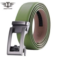 【CC】 Cinto de couro genuíno masculino com fivela catraca automática marrom café preto grama verde marca luxo B64