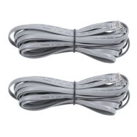 2X Gray Plastic Noodles 6P6C RJ11 M/M Flat Telephone Cable Cord 5M 16Ft