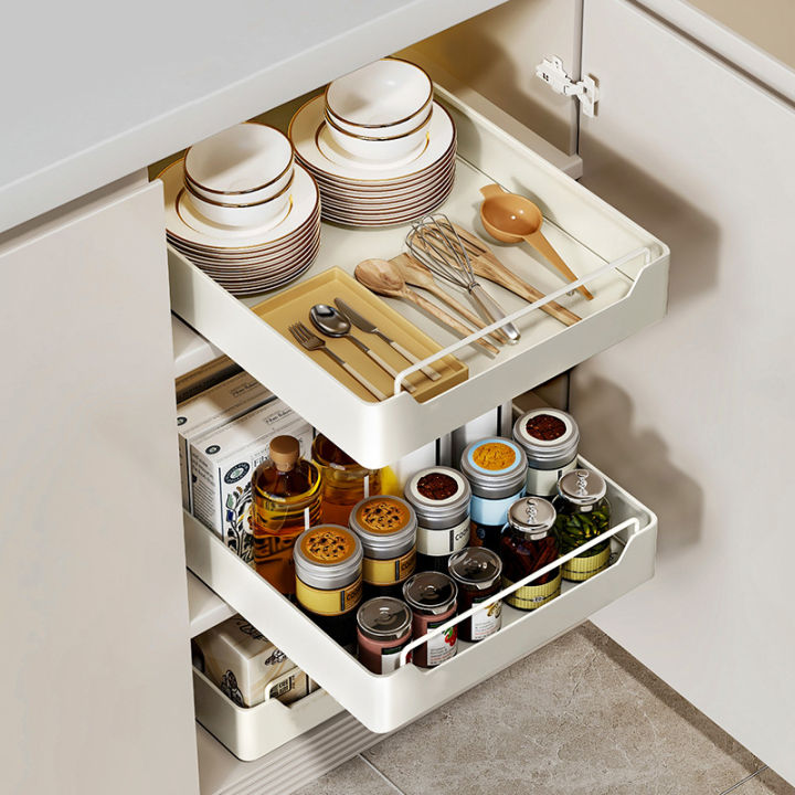 Pull Out Cabinet Organizer Fixed With Adhesive Nano Film,Heavy Duty Storage  and Organization Slide Out Pantry Shelves Sliding Drawer Pantry Shelf for  Kitchen,Living Room,Home, 10.8 W x 15.15 D 