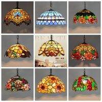 EASYHOME Vintage Stained Glass Ceiling Lights Bar Restaurant Single Head Chandelier Bohemian Glazed Pendants Lamp Mediterranean Style Colored Chandelier