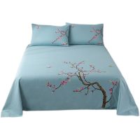 【hot】◙ Thick embroidered Plum blossom Luxury Cotton Bed Sheet Set 3 Piece Sets Flat Pillowcases