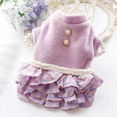 Pet Clothes Winter Autumn Princess Dress Small Dog Warm Sweater Cat Fashion Wool Skirt Puppy Sweet Thick Coat Bulldog Yorkshire Dresses