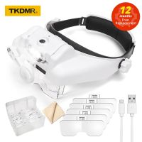 ┇✱☁ TKDMR USB Rechargeabl Head Mounted Binocular Eyewear Loupe Magnifier with 3LED Illuminated Headband Magnifying Glass For Reading