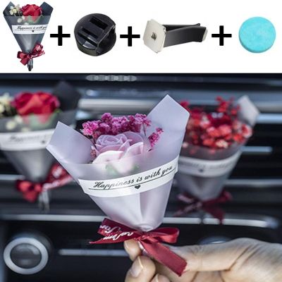 【DT】  hotMini Rose Bouquet Car Air Vent Clip Freshener Dried Flower Perfume Diffuser Gypsophila Fragrance Automobile Interior Accessories