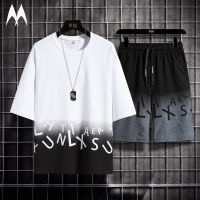 2022 New Gradient Mens Short Sleeved T-shirt Shorts Casual Set Fashion Letter Print Sportswear Men Summer Sets Tracksuit