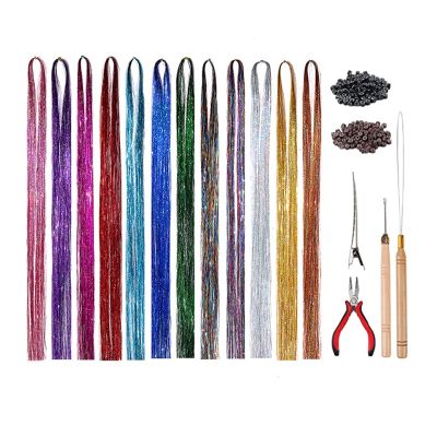 Hair Extension Gold Wire Hair Extension Colored Wire Tinsel Set Heat Resistant Fairy Hair Tinsel Set with Tools