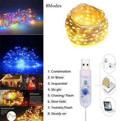 ✲◕ (9 Color to Choose) USB LED String Fairy Lights 8 Modes 1Ｍ-10M DIY Decorative Light for Holiday Party New Year Christmas