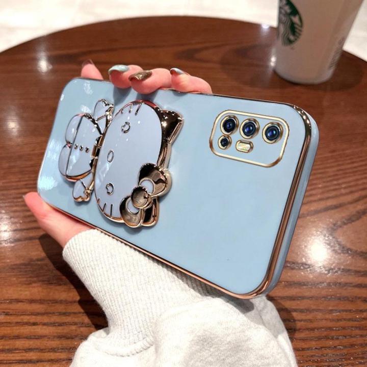 folding-makeup-mirror-phone-case-for-vivo-v17-v19-neo-case-fashion-cartoon-cute-cat-multifunctional-bracket-plating-tpu-soft-cover-casing