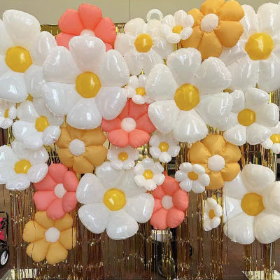ใหม่สีชมพูสีเหลืองสีขาว Daisy ดอกไม้ฟอยล์ลูกโป่งลีลาวดี Helium Ball งานแต่งงานวันเกิดตกแต่ง Baby Shower Photo Props-iewo9238