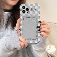 เคสโทรศัพท์กระเป๋าใส่บัตรโปร่งใสสำหรับ iPhone 7 8 14บวก11 12 13 14 Pro Max 6 6S Plus XR XS Max SE Soft Tpu Plaid