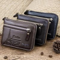 [A Full of energy] Men Leather Wallet Genuine Wallet Vintage Short Male Wallets Zipper Poucht Male Purse Money Bag Card Holder Soft Purses