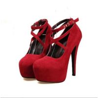 ready stock shoes Ladies Thin women Heels Pumps Oversize Cross Strap (Black)