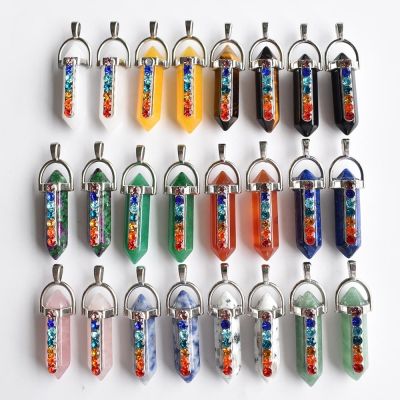 7 Chakra Natural stone lapis tiger eye Quartz Obsidian pendant for diy Jewelry making necklace Accessories 24pcs/lot Wholesale