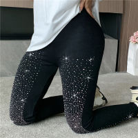 สีดำยืด Rhinestone ผอมกางเกงผู้หญิง Leggings มุกหนากำมะหยี่ข้อเท้ายาวกางเกงยางยืดน้ำฤดูใบไม้ร่วงฤดูหนาว Leggings...