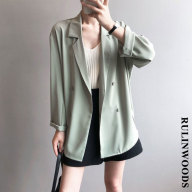 RULINWOODS Blazer Hàn Quốc Kiểu dáng rời Blazer màu rắn bộ đồ Blazer nữ công sở thumbnail