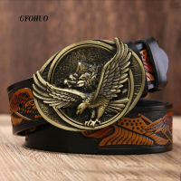 GFOHUO New Fashion Casual Mens Leather Belts Male Top Quality Eagle Totem Copper Smooth Buckle R Belt For Mens Jeans