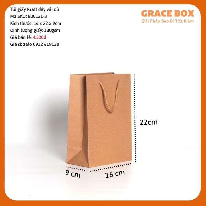 ước: 16x22x9) Combo 10 Túi Giấy Kraft Quai Vải - Định Lượng Giấy 180  gsm - Công Ty Bao Bì Grace Box 