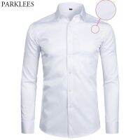 【Hot Sale】embellishembellishเสื้อธุรกิจสีขาวผู้ชายแฟชั่น SlimLong แขน SoildShirts บุรุษ WorkingWear เสื้อ WithS-8XL