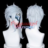 【Manmei】Genshin Impact Fatui Doctor Dottore Cosplay Wig 30cm Short Man Heat Resistant Hair Halloween Party Anime Wigs