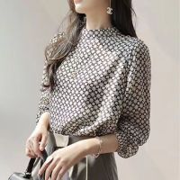 เสื้อชีฟองพิมพ์ลายคอกลมผู้หญิงแฟชั่นเสื้อแขนยาว Ins Loose Thin Blouse