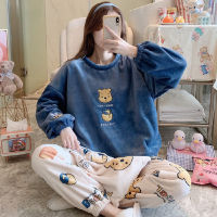 2021Women Pajama Set Warm Flannel Pajamas Sleepwear Homewear Thick Winter Velvet Female Plush Pyjamas Suit Sweatshirt