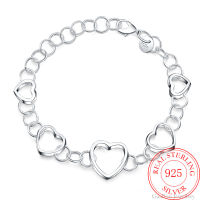 925 Sterling Silver Fashion Heart Cuff Beads Chain Charm Bracelet for Women 20cm for Teen Girls Lady Gift Women Fine Jewelry