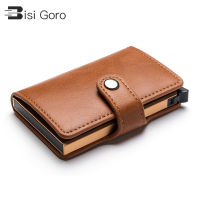 IvaCWwartBISI GORO New Wallet RFID Blocking Credit Card Holder Case Hasp Design Protector Smart Cards Aluminum Slim PU Leather Wallet