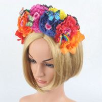 【YF】 Halloween Simulation Colorful Peony Flower Headband Fairy Butterfly Mexican Crown Cosplay Day of The Dead Headpiece