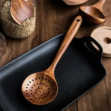 Kitchen Cooking Straight Handle Wooden Wood Soup Scoop Spoon Ladle Brown  11 Long