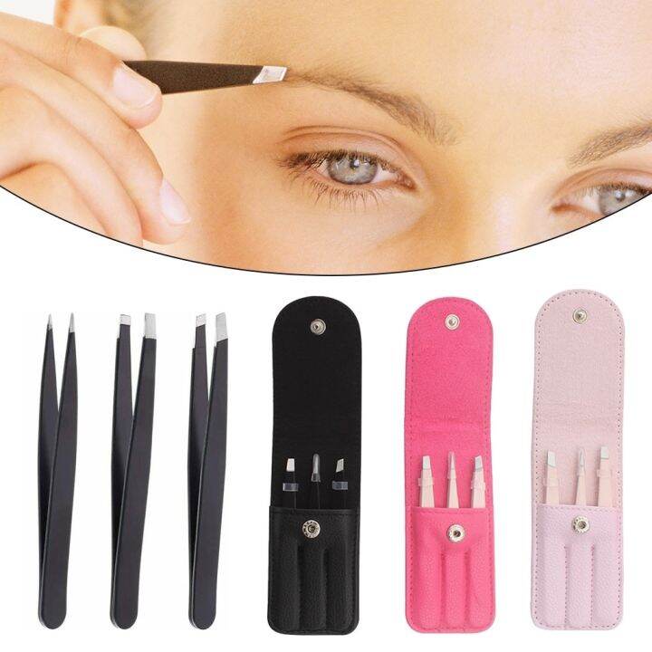 3-pcs-set-grooming-tweezer-eyelashes-eyebrow-stainless-steel-tweezers-set-with-storage-bag-makeup-tools