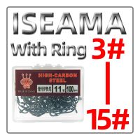 50/60/70/100pcs Per Box Iseama With Ring Boxed Fishhook Black Barbed Hook 3# -15# Fishing Hooks Fishing Accessories Accessories