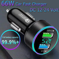 Car Charger 66W Super Charge CigaretteLighter Multifunctional Car Charger 2 USB Fast Charger Digital LED การตรวจจับแรงดันไฟฟ้า Super Charge Power Delivery Quick Charge Adapter รองรับ12V-24V รถ