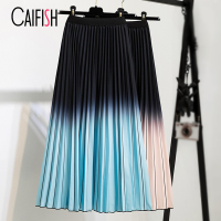 Zeolore Spring Summer Chic Stretch Printed Color Match Skirt Midi High Waist Skirts Causal Vintage A-Line Pleated Skirt QT580