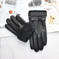 High-quality sheepskin touch screen gloves mens new corrugated wool knitted warm velvet motorcycle driving leather gloves