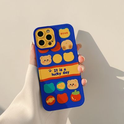 【YF】ↂ✹✣  Orginal lucky bear cartoon silicone phone case for 8 7 plus 13 14 pro max promax 12 mini x xr cute