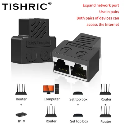 TISHRIC 1 to 2 Way RJ45 Female Splitter Socket Connector LAN Ethernet Network Cable Splitter Adapter Ethernet Port Adapter