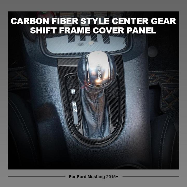 รถคาร์บอนไฟเบอร์ภายในศูนย์เกียร์เปลี่ยนกรอบปกแผงสำหรับฟอร์ดมัสแตง2015-2013เกียร์เปลี่ยนแผงป้องกันตัด