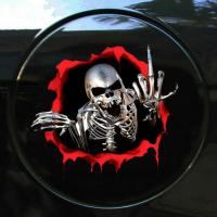 3D Skeleton Skull In The Bullet Hole Reflective Car Stickers Terror Peeked Skeleton Auto Automobile Decals 15*14cm Bumper Stickers  Decals Magnets