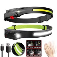 Portable COB LED Induction Headlamp Built-in Battery USB Rechargeable Waterproof Head Lamp 5 Lighting Mode Outdoor Camping Light Power Points  Switche