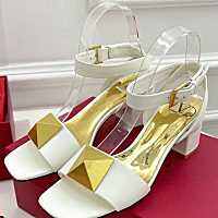 Tino large rivets high-heeled shoes womens high-end valentinoˉ new square head rivets open toe buckle sandals with thick heel sandals