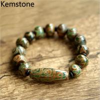 Kemstone Creative ทิเบตลูกปัดสีเขียว Strands ที่โดดเด่นสร้อยข้อมือหินอาเกตสำหรับสตรีและผู้ชาย